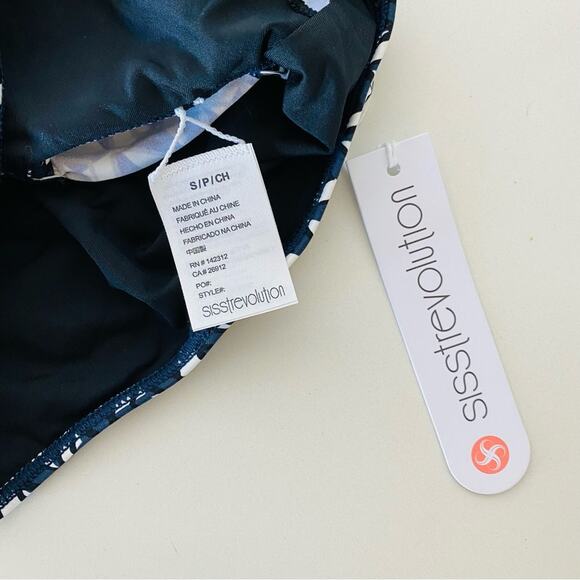 NEW SISSTREVOLUTION ANTHROPOLOGIE Black White Navy Ruffle Top High Rise Bikini S - Picture 3 of 9